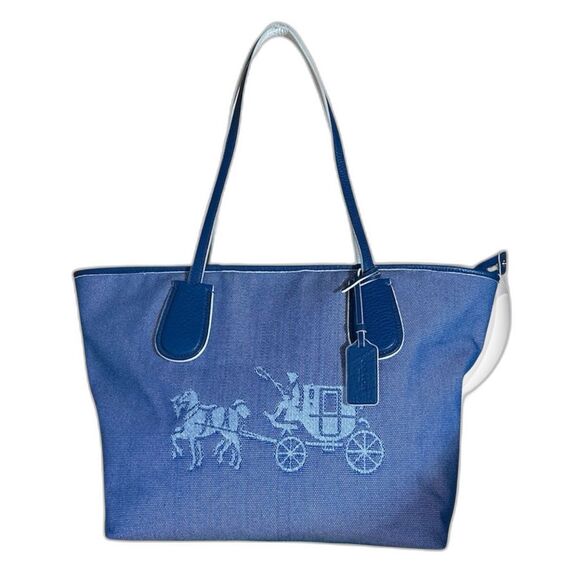 Coach Handbags - COACH Blue Canvas Taxi Tote Horse and Carriage Shoulder Bag